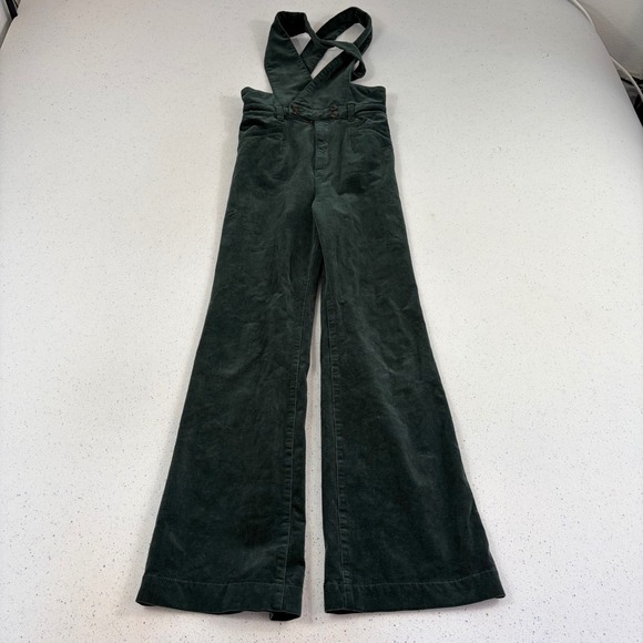 High Waisted Wide Leg Corduroy Overalls Jumpsuit Dark Green Bell Bottoms Women